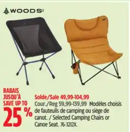 Canadian Tire Woods Selected Camping Chairs or Canoe Seat offer