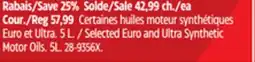Canadian Tire Selected Euro and Ultra Synthetic Motor Oils offer