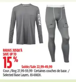 Canadian Tire CCM Selected Base Layers offer