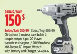 Canadian Tire Maximum 20V Brushless Mid-Torque 1⁄2˝ Impact Wrench with Battery and Charger offer