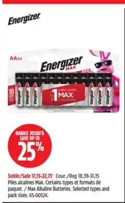 Canadian Tire Energizer Max Alkaline Batteries. Selected types and pack sizes offer
