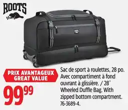 Canadian Tire Roots 28˝ Wheeled Duffle Bag. With zipped bottom compartment offer