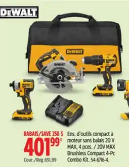 Canadian Tire DEWALT 20V MAX Brushless Compact 4-Pc Combo Kit offer