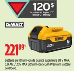 Canadian Tire Dewalt 20V MAX Lithium-Ion 5.0Ah Premium Battery offer