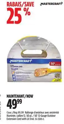 Canadian Tire Mastercraft 50´ 12-Gauge Outdoor Extension Cord with Lit End offer