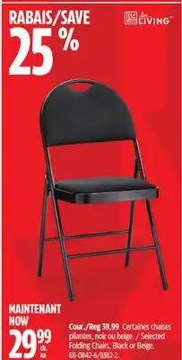 Canadian Tire for-living- Selected Folding Chairs, Black or Beige offer