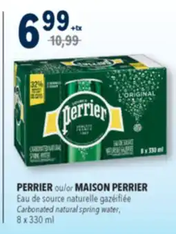 Familiprix PERRIER or MAISON PERRIER Carbonated natural spring water, 8x 330ml offer