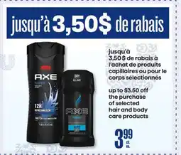 Jean Coutu AXE selected hair and body care products offer