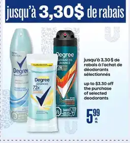 Jean Coutu DEGREE selected deodorants offer