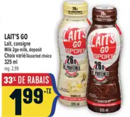 Marché Adonis LAIT'S GO LAIT, CONSIGNE | MILK 2GO MILK, DEPOSIT offer