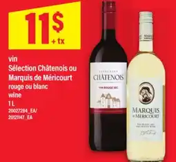 Maxi SÉLECTION CHÂTENOIS OU MARQUIS DE MÉRICOURT ROUGE OU BLANC WINE, 1 L offer
