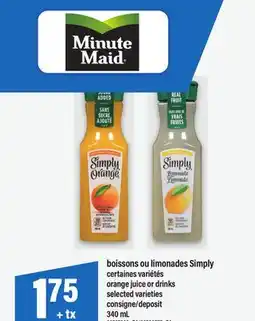 Maxi BOISSONS OU LIMONADES SIMPLY | ORANGE JUICE OR DRINKS, 340 ML offer