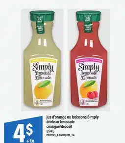 Maxi JUS D'ORANGE OU BOISSONS SIMPLY | DRINKS OR LEMONADE, 1,54 L offer