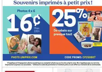 Uniprix Souvenirs imprimés à petit prix ! /Photos 4 x 6 offer