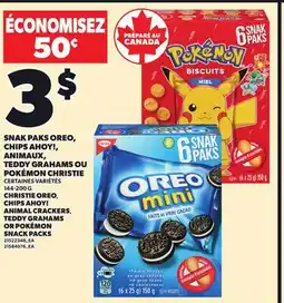 Provigo CHRISTIE OREO, CHIPS AHOY! ANIMAL CRACKERS, TEDDY GRAHAMS OR POKÉMON SNACK PACKS, 144-200 G offer