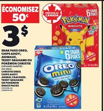 Provigo CHRISTIE OREO, CHIPS AHOY! ANIMAL CRACKERS, TEDDY GRAHAMS OR POKÉMON SNACK PACKS, 144-200 G offer