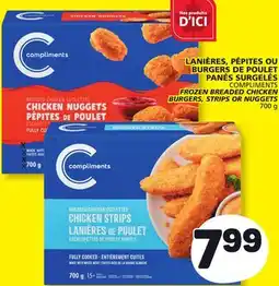 Marché Bonichoix COMPLIMENTS FROZEN BREADED CHICKEN BURGERS, STRIPS OR NUGGETS offer