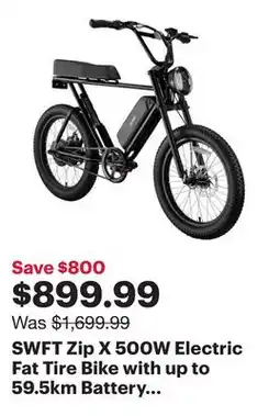 Best Buy SWFT Zip X 500W Electric Fat Tire Bike with up to 59.5km Battery Life - Black - Only at Best Buy offer