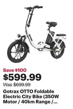 Best Buy Gotrax OTTO Foldable Electric City Bike (350W Motor / 40km Range / 25km/h Top Speed) - White offer