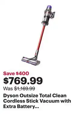 Best Buy Dyson Outsize Total Clean Cordless Stick Vacuum with Extra Battery - Nickel/Red offer