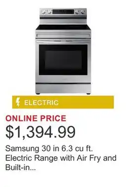 Costco Samsung 30 in 6.3 cu ft. Electric Range with Air Fry and Built-in Wi-Fi offer