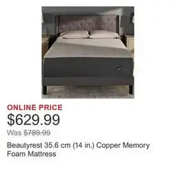 Costco Beautyrest 35.6 cm (14 in.) Copper Memory Foam Mattress offer