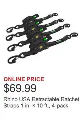 Costco Rhino USA Retractable Ratchet Straps 1 in. × 10 ft., 4-pack offer
