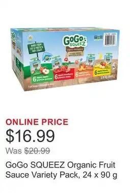 Costco GoGo SQUEEZ Organic Fruit Sauce Variety Pack, 24 x 90 g offer