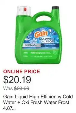 Costco Gain Liquid High Efficiency Cold Water + Oxi Fresh Water Frost 4.87 L 121 Loads offer
