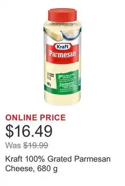 Costco Kraft 100% Grated Parmesan Cheese, 680 g offer