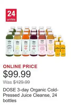 Costco DOSE 3-day Organic Cold-Pressed Juice Cleanse, 24 bottles offer