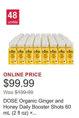 Costco DOSE Organic Ginger and Honey Daily Booster Shots 60 mL (2 fl oz) × 48 bottles offer