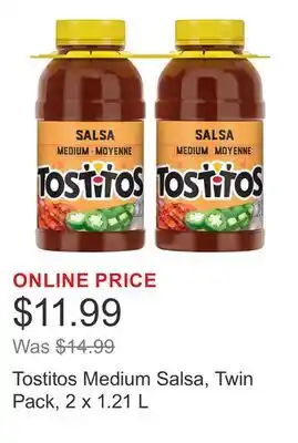Costco Tostitos Medium Salsa, Twin Pack, 2 x 1.21 L offer