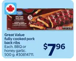 Walmart Great Value fully cooked pork back ribs offer