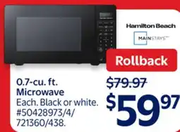 Walmart Hamilton Beach 0.7-cu.ft. Microwave offer