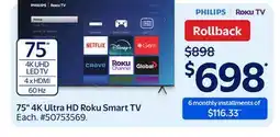 Walmart 75 4K Ultra HD Roku Smart TV offer