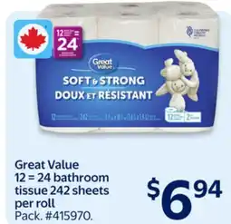 Walmart Great Value 12 = 24 bathroom tissue 242 sheets per roll offer