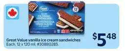Walmart Great Value vanilla ice cream sandwiches offer