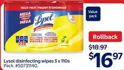 Walmart Lysol disinfecting wipes 3 x110s offer