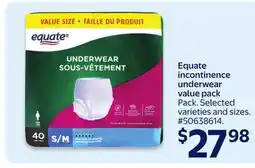 Walmart Equate incontinence underwear value pack offer