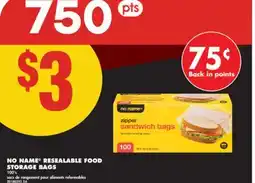 No Frills NO NAME RESEALABLE FOOD STORAGE BAGS, 100' s offer