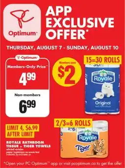 No Frills ROYALE BATHROOM TISSUE or TIGER TOWELS offer