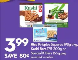 Longo's Rice Krispies Squares 198g pkg, Kashi Bars 175-200g or Special K Bars 165g pkg offer