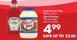 Longo's Kraft Miracle Whip 890mL tub or Heinz Ketchup 750-1L bottle offer