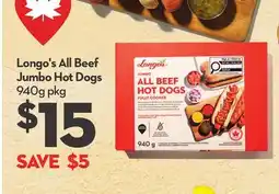 Longo's All Beef Jumbo Hot Dogs offer