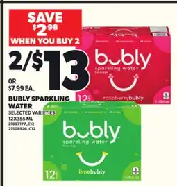 Loblaws BUBLY SPARKLING WATER, 12X355 ML offer