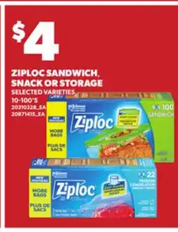 Loblaws ZIPLOC SANDWICH,, SNACK OR STORAGE, 10-100'S offer