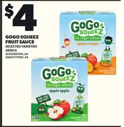 Loblaws GOGO SQUEEZ FRUIT SAUCE, 4X90 G offer