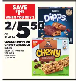 Loblaws QUAKER DIPPS OR CHEWY GRANOLA BARS, 120-156 G offer