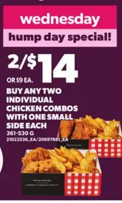 Loblaws BUY ANY TWO INDIVIDUAL CHICKEN COMBOS WITH ONE SMALL SIDE EACH, 361-530 G offer